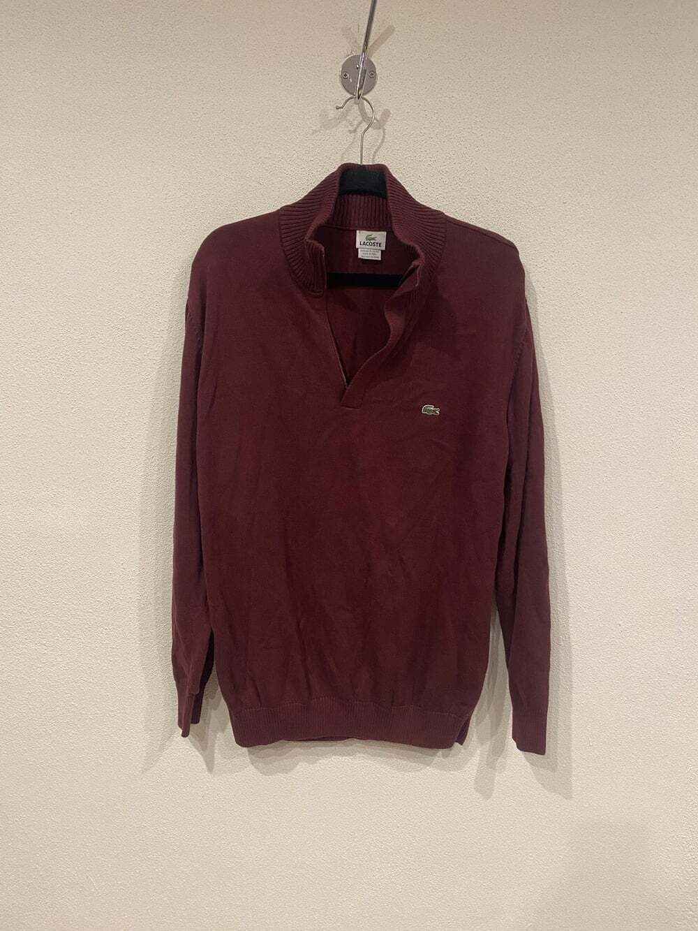 Lacoste Sweater Mens XL Red Collared V Neck Knit Pullover Crocodile Logo Casual